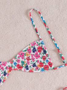 Swim Mod Women's Swimwear Set With Side Drawstring Pants, Tie-Side Micro Bikini, Sweet Ditsy Floral Beach Vacation Swimwear For Summer - Multicolor - View 5