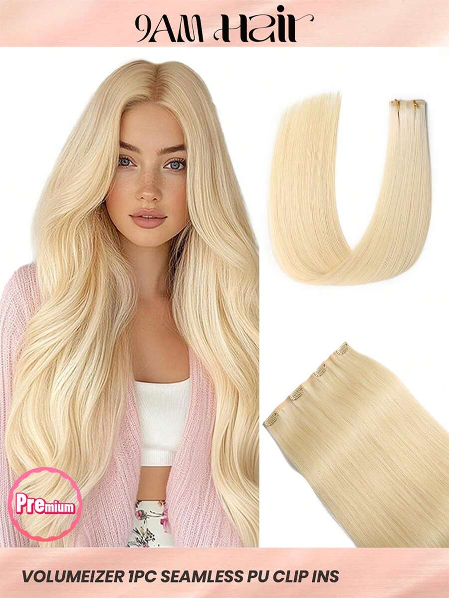 Seamless Clip Ins 丰盈发片 55克 1片 613# 漂白金发 100% 高品质毛鳞片顺滑 Remy 真人发 无痕 PU 夹式接发片 - S613 - 查看 1