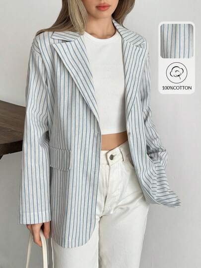 EURMUSE Blazer feminino elegante de linho listrado de boa qualidade