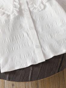 SHEIN 年轻女孩休闲白色纹理长袖衬衫 - 白色 - 查看 10