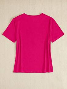 Maweii Plus Size Women's Casual Heart Print T-Shirt, Summer - Hot Pink - View 2