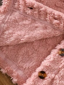 SHEIN 女婴可爱时尚百搭毛绒心形图案夹克，适合秋冬季日常穿着 - 粉色 - 查看 5