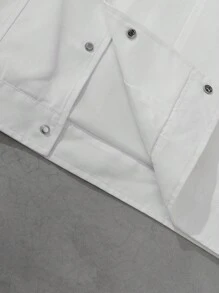 Manfinity EMRG 男士字母印花长袖单排扣休闲牛仔夹克，街头潮流衬衫，工作衬衫，补丁衬衫，男士工作衬衫，动漫纽扣衬衫，秋季 - 白色 - 查看 5