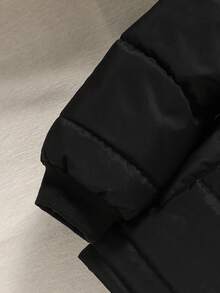 1 pieza Parka con capucha acolchada de ajuste holgado, forrada térmicamente, de color negro, para adolescentes, adecuada para otoño/invierno, uso al aire libre, viajes, escuela y diversas ocasiones - Negro - Ver 4
