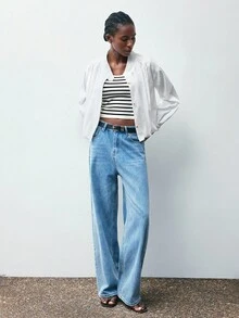 Maija Jaqueta branca fina e solta com gola alta e bainha franzida, confortável, urbana, elegante e versátil, roupa feminina de ano novo para outono/inverno