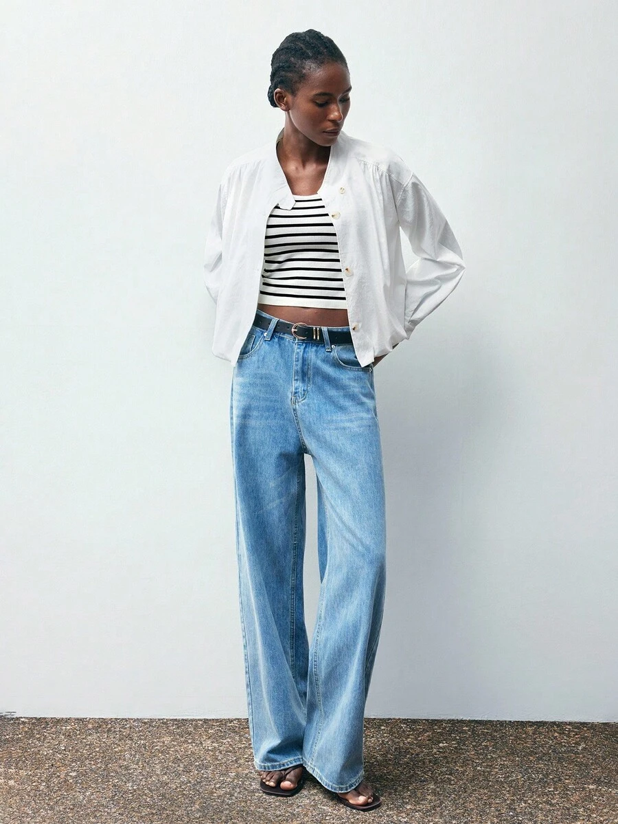 Maija Jaqueta branca fina e solta com gola alta e bainha franzida, confortável, urbana, elegante e versátil, roupa feminina de ano novo para outono/inverno