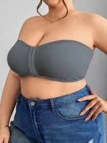 SHEIN CURVE+ Front Zip Plus Size Minimizer Padded Bra Tank Top, Curve Plus, Boho Vacation