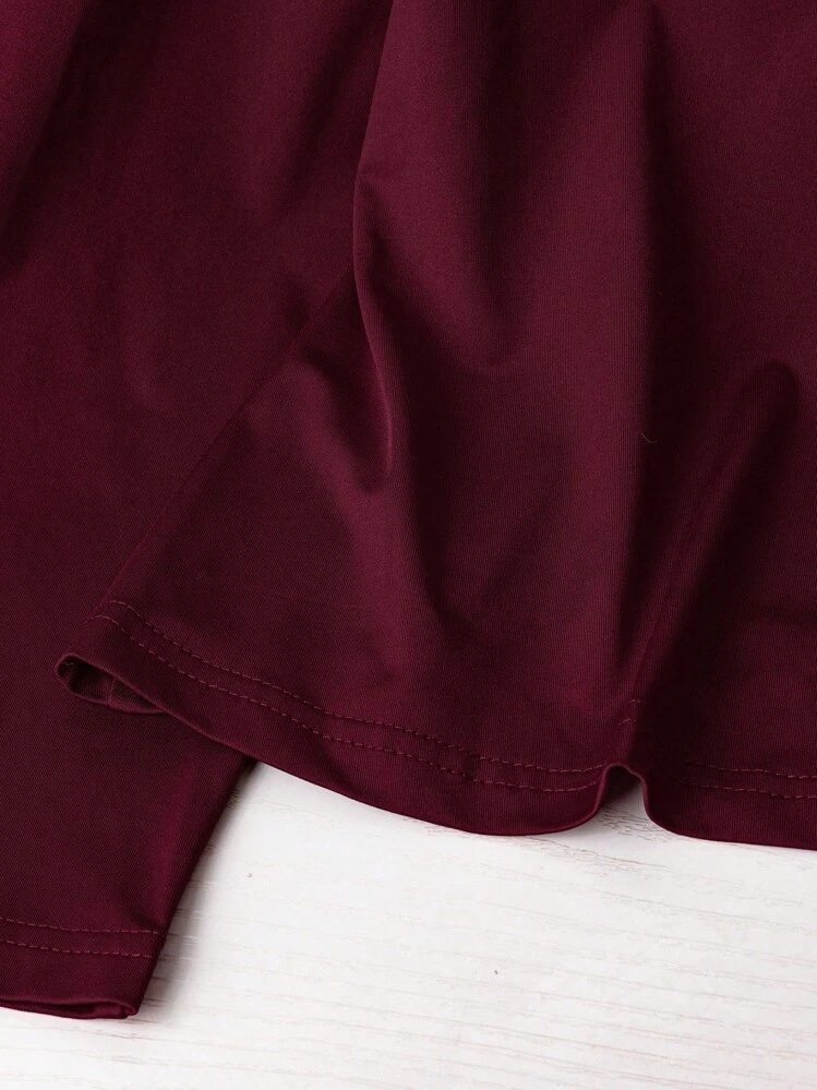 GlowEve CURVE Plus Size Women's Autumn/Winter Outfit Set, Includes Burgundy Long Sleeve Top, Button-Up Jacket, And Ditsy Floral Skirt. Casual, Elegant, Retro, Romantic Style Suitable For Work Or Vacation Fall Cloth For Women - Burgundy - View 5