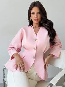 Firerie 女士外套、秋季女装、复古风、女士办公室服装 - 粉色 - 查看 4