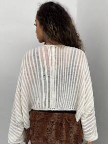 StreetHx Áo khoác cardigan mỏng dài tay móc đơn sắc thường ngày dành cho nữ, mùa thu/đông - Màu be - Xem 3