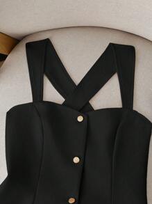 Franclia 大码女式优雅无袖法式通勤吊带背心 - 黑色 - 查看 5