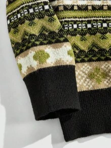 ROMWE MEN Street Life Men's Casual Button-Up Jacquard Knit Sweater - Green - View 4