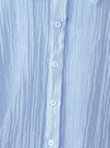 SHEIN Clasi Áo sơ mi nữ tay dài màu trơn, đơn hàng thường ngày, cỡ lớn, mùa xuân/thu - Màu xanh lam - Xem 3