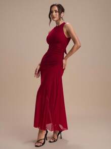 Modelyn Sexy & Elegant Burgundy Women's Long Stretch Dress - Burgundy - View 7