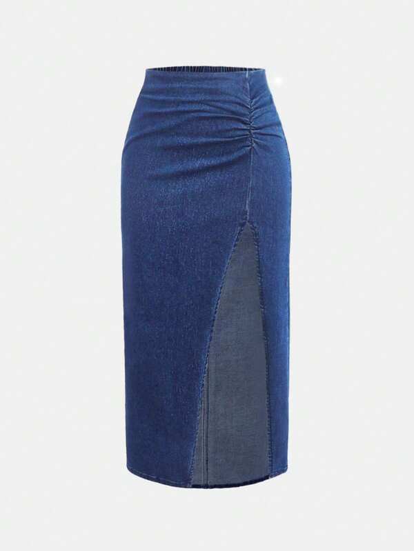 Tween Girls Fashion Casual Y2k Vintage Cool Street Returns To School College Blue Denim Pleated And Semi-Elastic Waist Design Side-Slit Skirt For Tween Girl Clothes Tween Girls Costume Dailywear And Tween Girl Summer And Fall Rave Outfits Festival And Beach Outfits Streetwear School Clothes