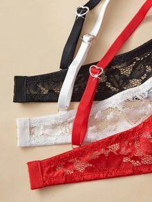 SHEIN 3 件套基本款休闲女士内衣套装，蕾丝拼接加厚聚拢文胸 - 彩色 - 查看 4