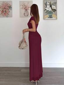 Siren Gaze Váy bó sát eo lưới mùa hè mới dành cho nữ - Màu Đỏ Sâu - Xem 2