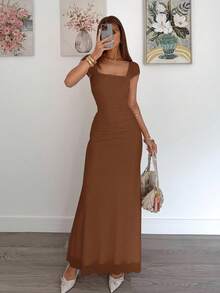 Siren Gaze Váy lưới bó eo gợi cảm mùa hè mới dành cho nữ - màu nâu - Xem 5