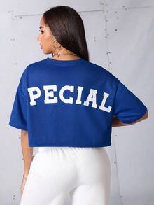 Streetz SHEIN Sport 印花宽松运动T恤和背心健身女式衬衫 - 藍色 - 查看 6