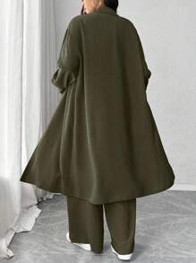 Linhara Woven Fabric Ruffle Suit Set For Women Featuring Long Pants And Collar Neckline Olive Green Outfit Women Women Pant Suit Set Plus Size Pant Suit Khaki Outfits For Women Modest Outfits For Women Fall Cloth For Women