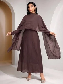 Veilorie Modest Women's Arabic Style Dress With Shawl,Women,Brown Dress,Fall Clothes For Women