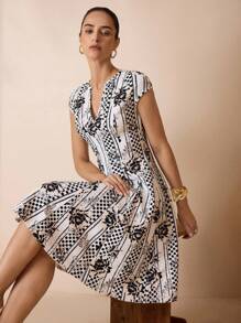 Shutterstock Glamance Women's Floral Polka Dot Print V-Neck Dolman Sleeve Elegant Dress Polka Dot Dress Women Summer Dress Patterned Dress Date Night Outfits Women Casual