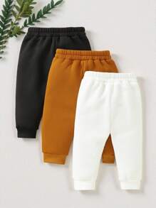 SHEIN Vintaside Kids Bộ 3 quần dài thể thao dày dặn in họa tiết đường phố ấm áp cho bé trai, thích hợp cho các buổi đi chơi vào mùa thu/đông - Nhiều màu - Xem 2