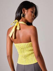 COSMINA Áo cánh cổ yếm Jacquard thanh lịch dành cho nữ - Màu vàng - Xem 2