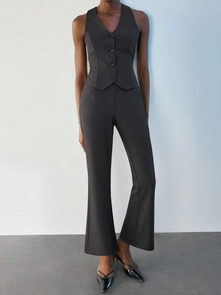 SHEIN Maija 솔리드 컬러 조끼 & 바지 정장 여성용 비즈니스 캐주얼 출퇴근