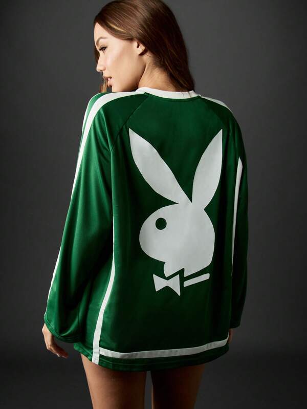 Missguided x Playboy Retro Style Jersey With Number 53 Design Long Sleeve Casual Tee Shirt Varsity Athletic Design Streetwear Logo Print Bunny Icon Graphic Fall Winter Top
