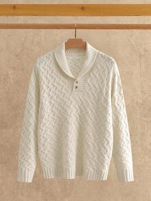 HIMLAND Men's Casual Knitted Sweater With Turndown Collar, Suitable For Everyday Wear Men Knit Polo Men Knit Sweater Knitted Polo Shirt Men Buttoned Sweater Cable Knit Sweater Men Sweater Shirt Cable Knit Polo , Fall Winter - Apricot - View 5