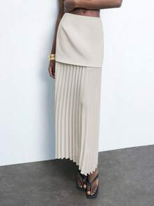 Maija 女款黑色雪纺百褶裙，优雅都市时尚，二合一设计，TR雪纺百褶细节，A字迷你短裙，时尚百搭，2025秋季商务休闲女装，办公室装，低调老钱风，轻松气质，高端都市通勤，杂志主编同款，都市社交度假派对装，魅力十足，低调耐看的基础款，百搭不挑人，街头时尚穿搭，咖啡店休闲装 - 杏色 - 查看 3