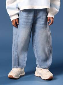 SUMWON Girls Korean Style High Rise Barrel Leg Jeans Curved Seam Design Fall Winter Casual Denim Pants Fashion Youth - Light Wash - View 1