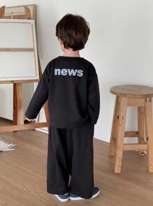 Hapijoa 2 件套男童休闲宽松字母印花夹克和直筒运动裤套装，秋季 - 灰色 - 查看 5