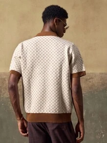 AKNOTIC 男士针织休闲宽松短袖上衣，时尚日常穿着 - 彩色 - 查看 5