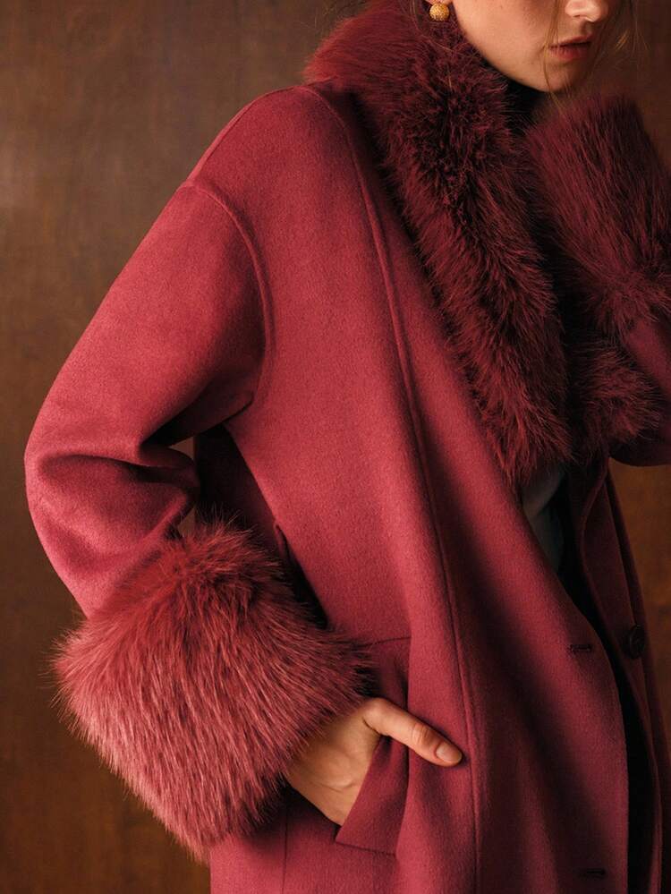 WOOL CONTRAST FAUX FUR DETAIL OVERCOAT