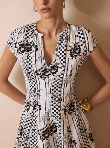 Shutterstock Glamance Women's Floral Polka Dot Print V-Neck Dolman Sleeve Elegant Dress Polka Dot Dress Women Summer Dress Patterned Dress Date Night Outfits Women Casual