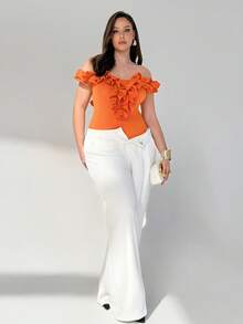 Auralis Combinaison pour femmes grande taille, vêtements grande taille mignons orange, combinaison décontractée style Ins Y2k, hauts mignons pour femmes, Top épaules dénudées, Top épaules dénudées