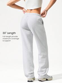 GLOWMODE 30'' Everyday Fleece Wide Leg Adjustable Drawstring Waist Basic Joggers Sweatpants With Side Pockets Daily Casual Fall Winter - Light Grey - View 4
