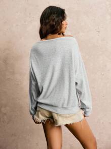 Easelle Casual Versatile Asymmetric Collar Women Sweatshirt In Gray Loose And Comfortable Fall Women Clothes Off The Shoulder - Dark Grey - View 8