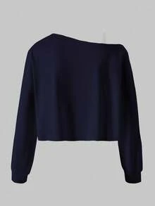 Sparklyn 休闲时尚斜肩长袖灰色T恤，适合青少年女孩秋冬季穿着