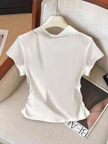 SHEIN Camiseta de manga corta casual de verano, de corte slim y versátil para mujer - Blanco - Ver 2