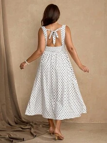 Flirla Polka Punkt Muster ärmelloses Lässig Kleid in Große Größen