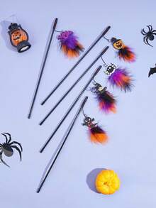 PETSIN 1pc Halloween Cat Teaser Toy With Real Feathers, Random Color - Multicolor - View 3