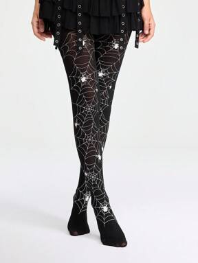 Grunge Punk 1 Pair Gothic Style Spider Web Tights, Suitable For Pairing With Dresses