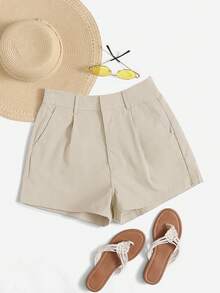 SHEIN Essnce Plus Size Women's Summer Shorts, Casual Shorts,Summer Concert Rave,Gyaru Vacation - Beige - View 2