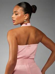 MISSGUIDED Halter Neck Bandage Mini Dress Form Fitting Bodycon Party Club Night Out Wedding Guest Evening Special Occasion Sleeveless Summer Spring - Pink - View 6