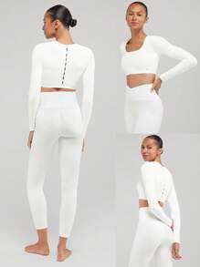 GLOWMODE FeatherFit™ Back At It Again Cutout Crop Active Top - Putih - View 8