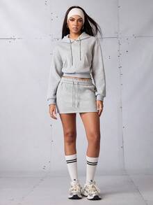 Streetz SHEIN Sport Women's Grey Winter Baggy Activewear Sweatshirts, Fleece Pullover Sweatshirt, Athletic University Style Loungewear, Retro Streetwear, Casual Workout Apparel - Grey - View 3