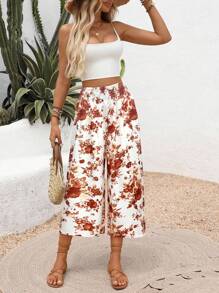 Breezaya Floral Print Loose Elastic Waist Pants For Summer Vacation - Multicolor - View 4
